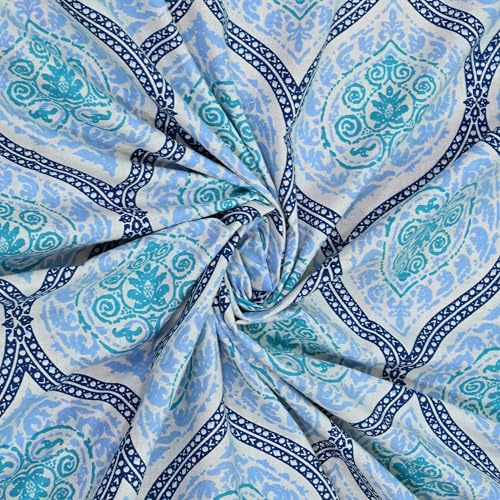 Image of 100% Cotton Single Bedsheet with 1 Pillow Cover | 240 TC Pure Cotton Flat Bed Sheet | Traditional Jaipuri Printed Bedding Set | Soft & Breathable | 60 x 90 Inch (Rangmahal Single 14)