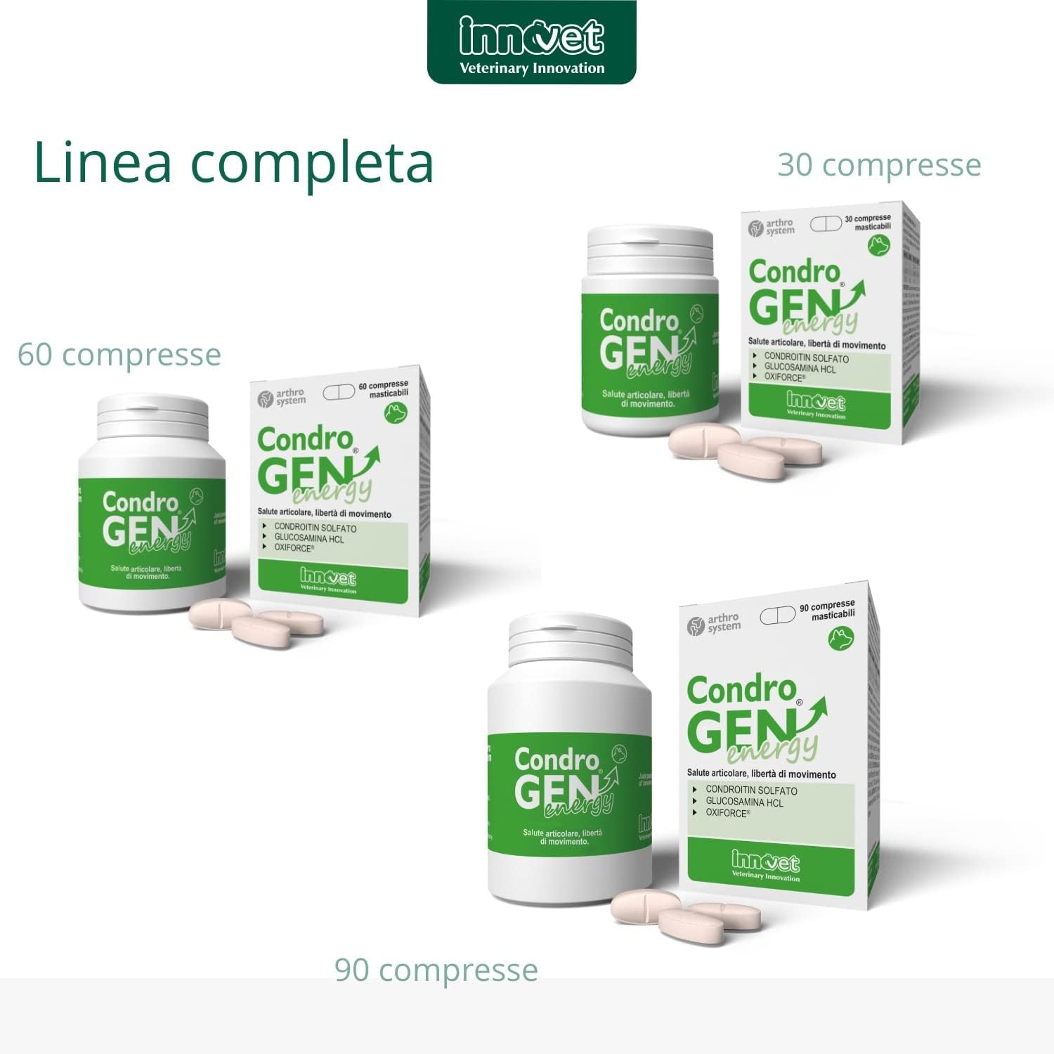 Innovet, Condrogen Energy, per Articolazioni dei Cani, Ideale per Cuccioli e Cani Attivi, con Glucosamina e Condroitin, 90 Compresse Masticabili