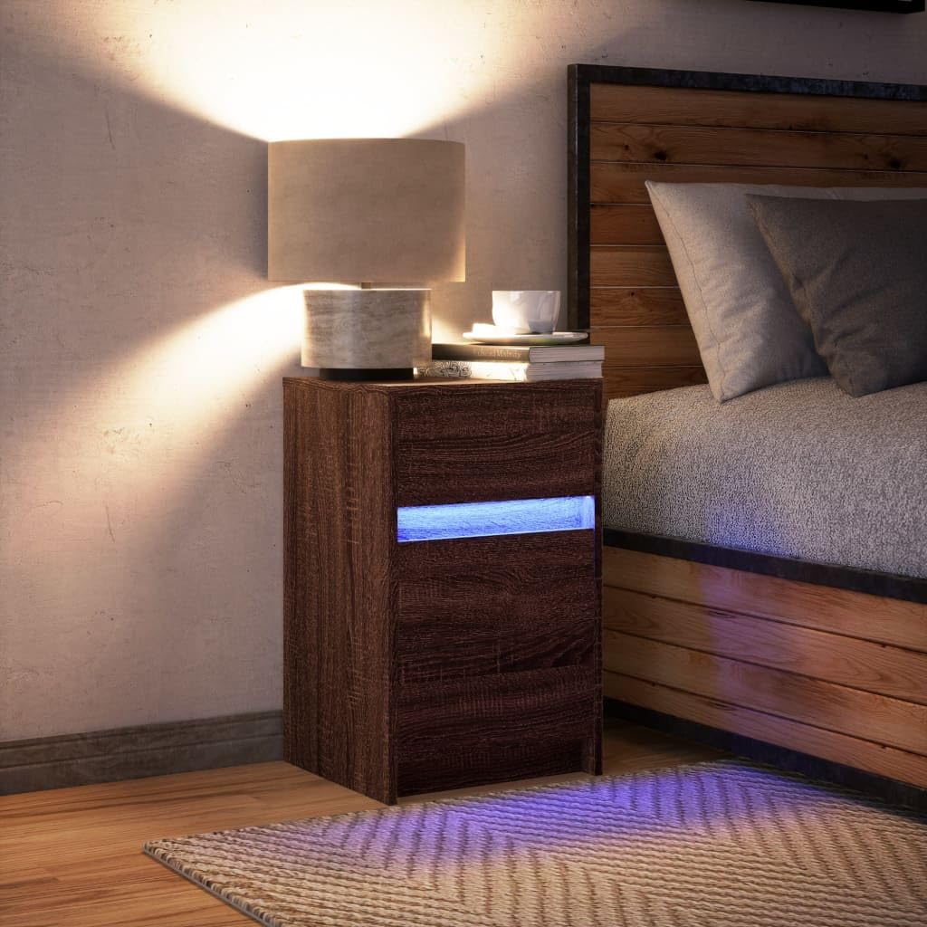 Stilvoller Nachttisch mit RGB-LED-Beleuchtung und Schublade – Langlebiger Holzwerkstoff, Feuchtigkeitsbeständig, USB-Anschluss für Wohnzimmer und Schlafzimmer