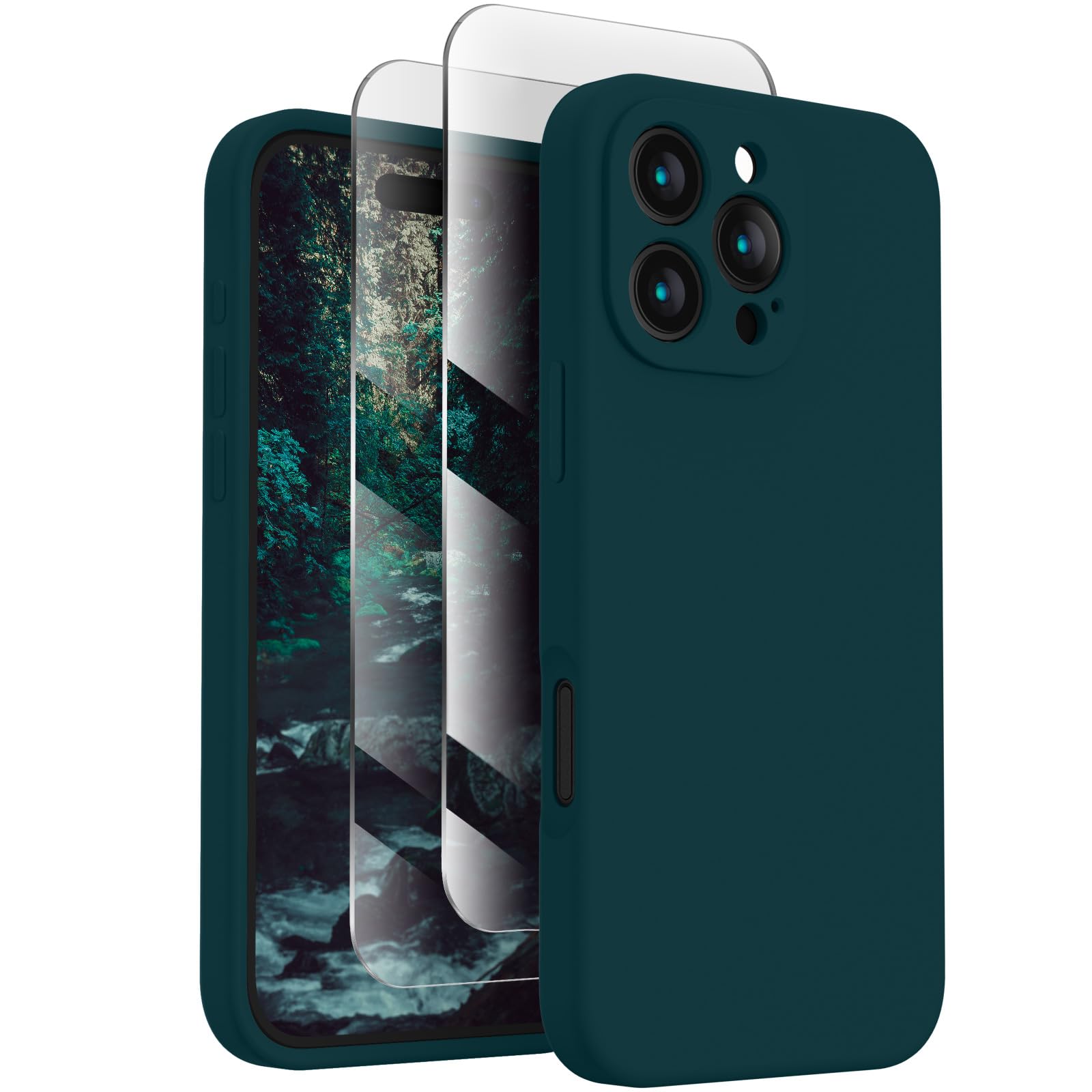 FireNova Designed for iPhone 16 Pro Case, Silicone Upgraded [Camera Protection] Phone Case with [2 Screen Protectors], Soft Anti-Scratch Microfiber Lining Inside, 2024, Teal Teal iPhone 16 Pro