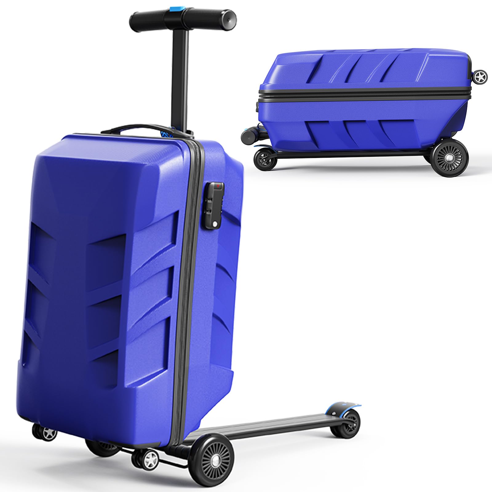 TABU 21" 3-D Hardshell Scooter Suitcase for Kid & Adult, Foldable Carry-on Scooter Luggage with Telescopic Handle, Multifunctional Ride On Lightweight