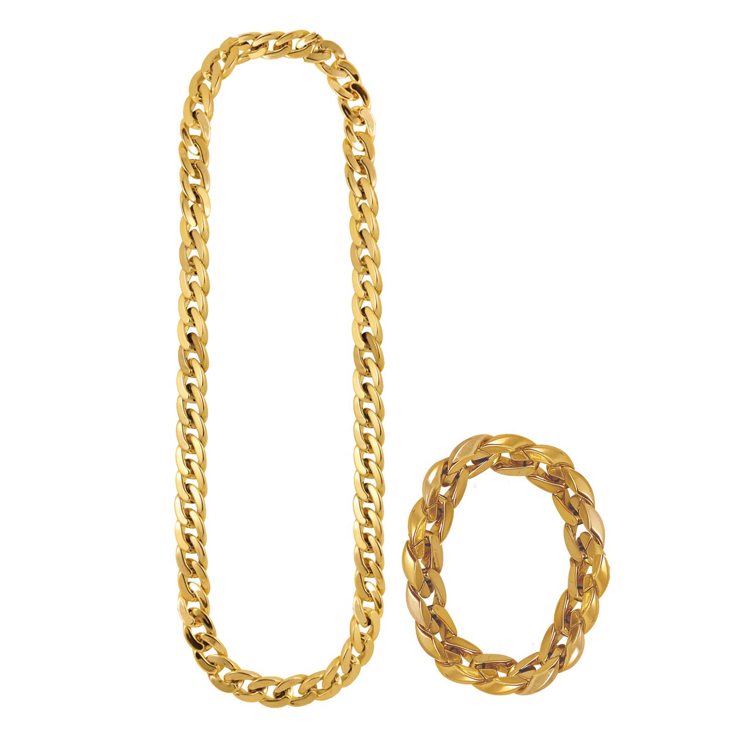 Lizzy® Adult Gold Gangster Chain with Bracelet | Gold Colour Hip Hop Costume Accessories Set | Chunky Necklace & Wrist Chain for Halloween Fancy Dress Party