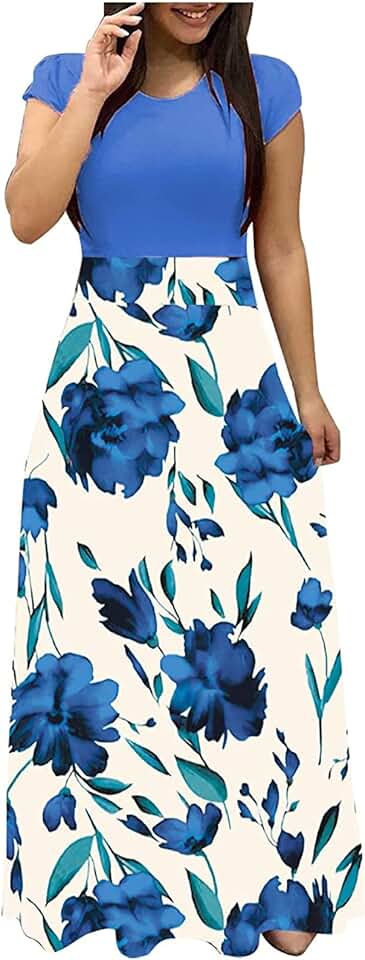 Vestidos femininos de manga curta floral para mulheres gola canoa camisa havaiana maxi vestidos longos 2024