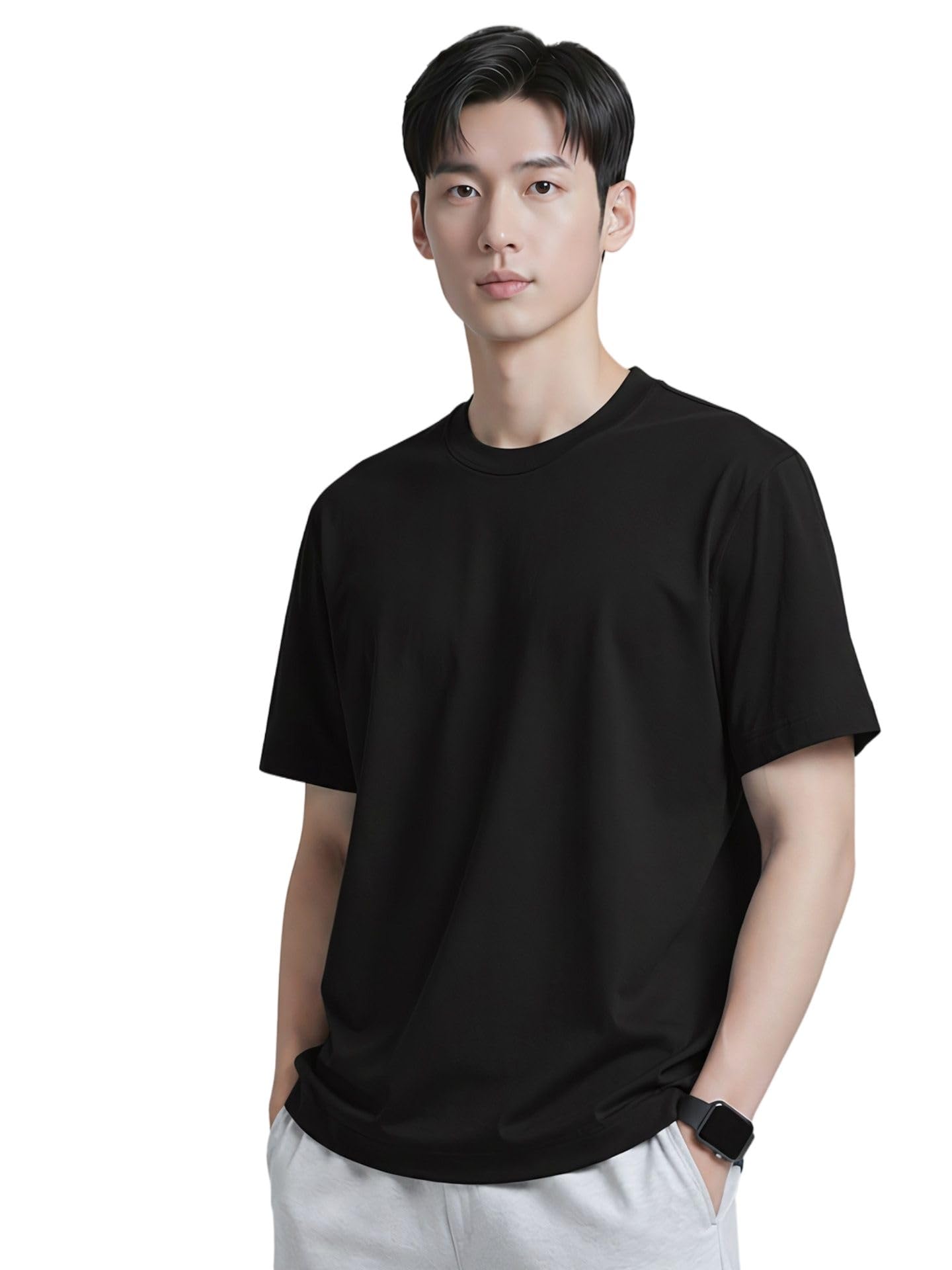 T-shirt da uomo a maniche corte in misto cotone modal girocollo vestibilità ampia per allenamento, corsa, abbigliamento all'aperto