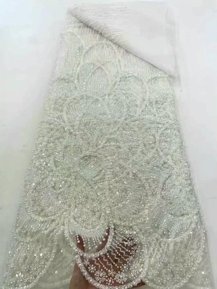 Tela de Tul Africano con Cuentas para Vestidos de Novia, Tela de Encaje con Lentejuelas, Moda Francesa