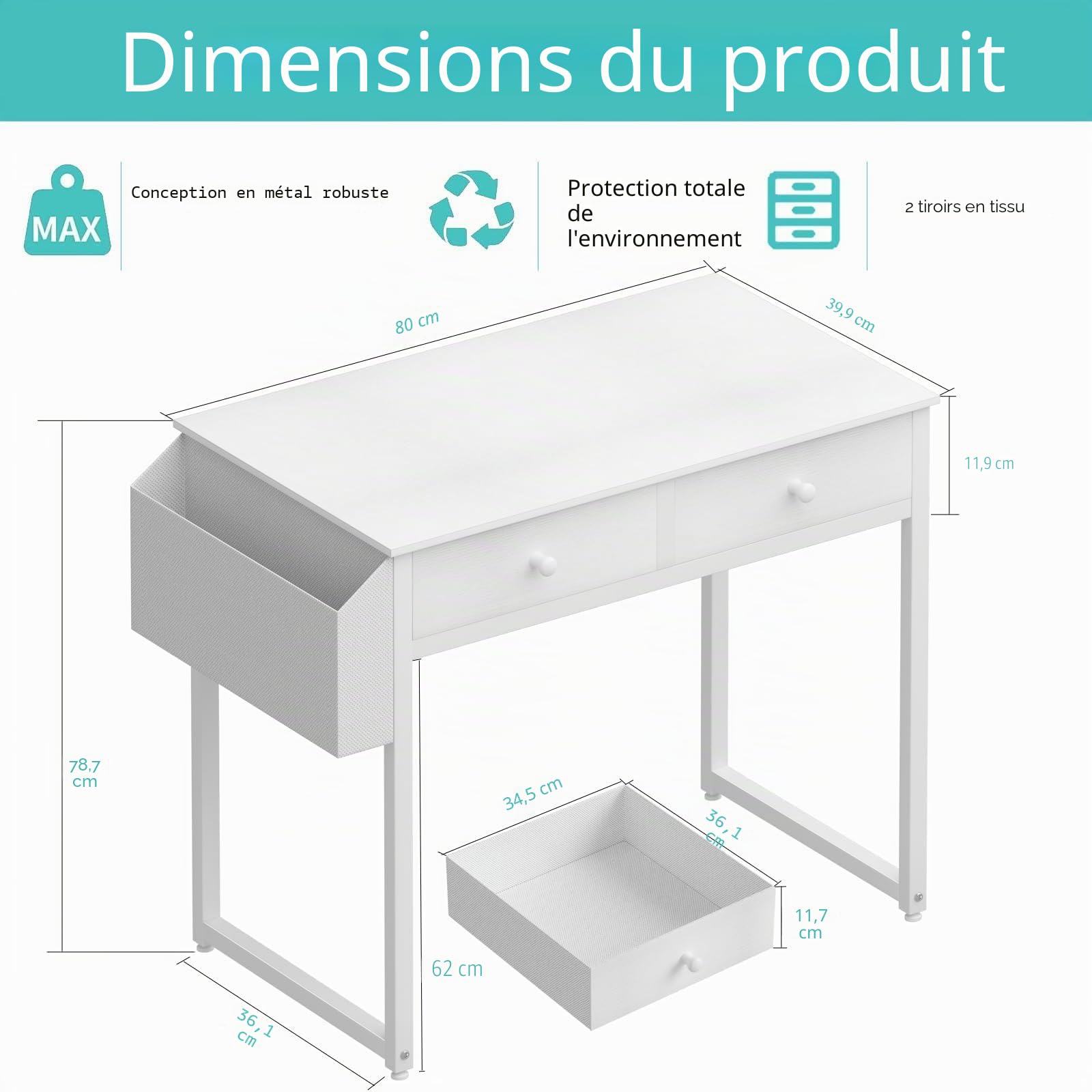 Lufeiya Petit Bureau Blanc avec Tiroirs pour Chambre Travailler, Bureau d'ordinateur avec Tiroir de Rangement pour Enfant Petits Espaces