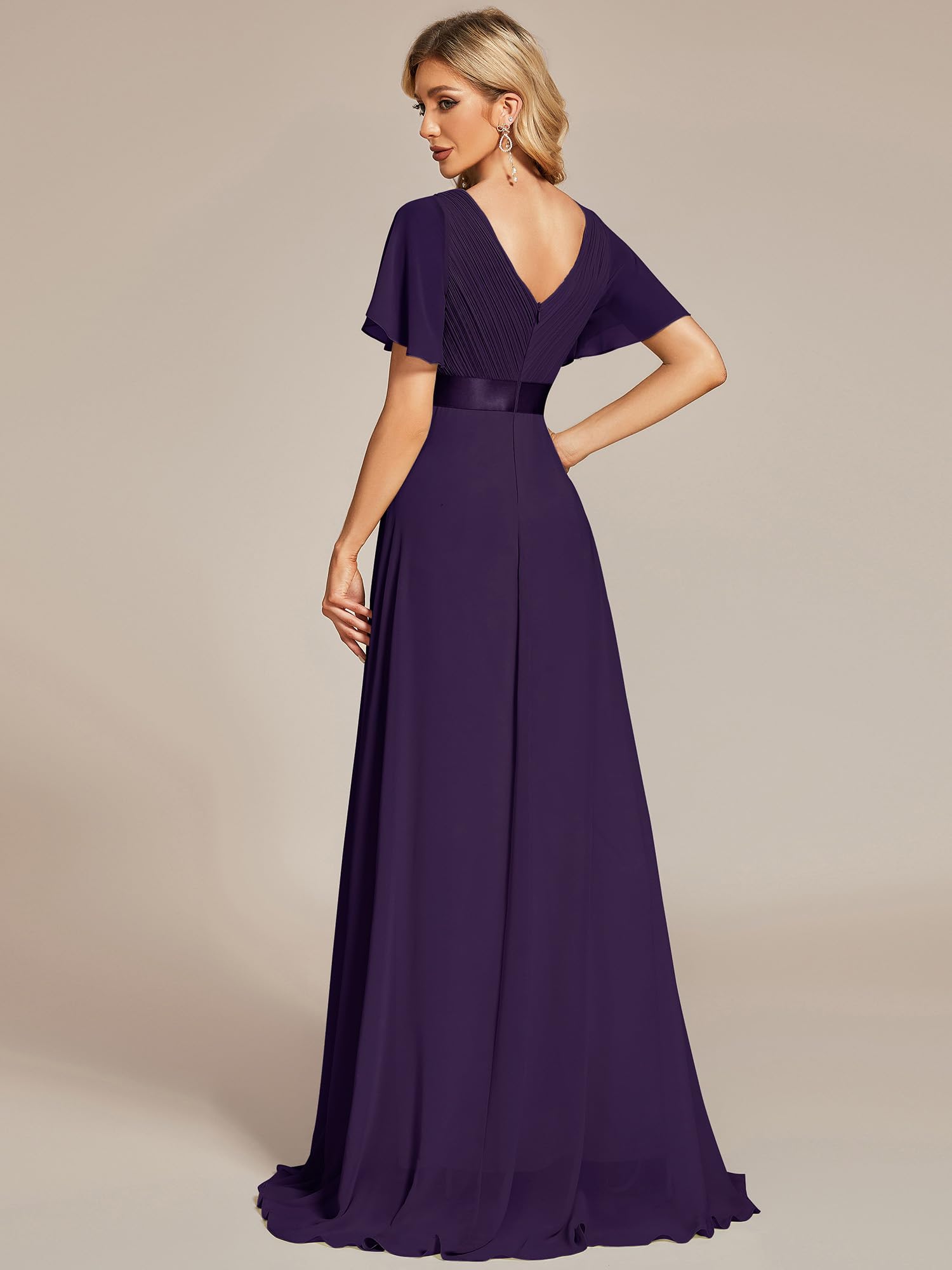 Ever-Pretty Damen Abendkleid Brautjungfer A-Linie Chiffon V Ausschnitt Bodenlang EP09890