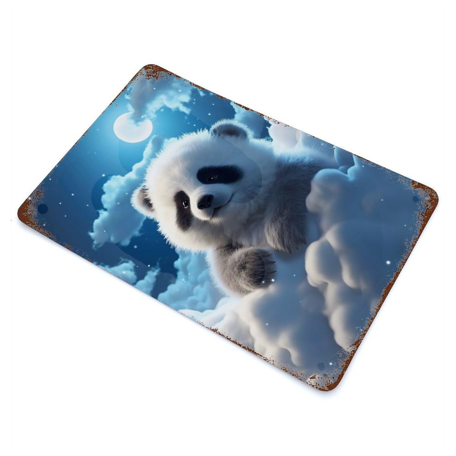 Fluffy Panda Retro Metal Sign 11.8"x7.9", Shabby Chic Decor for Bistro, Counter And Cafe Decor