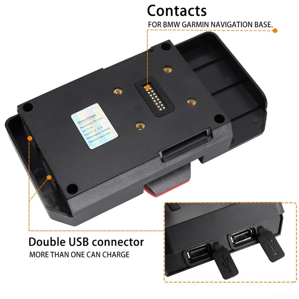 Supporto per telefono per caricabatterie wireless da moto per BMW R1200GS R1250GS R1300GS, staffa di ricarica rapida da 15 W, resistente alle intemperie IPX6 (logo bianco)