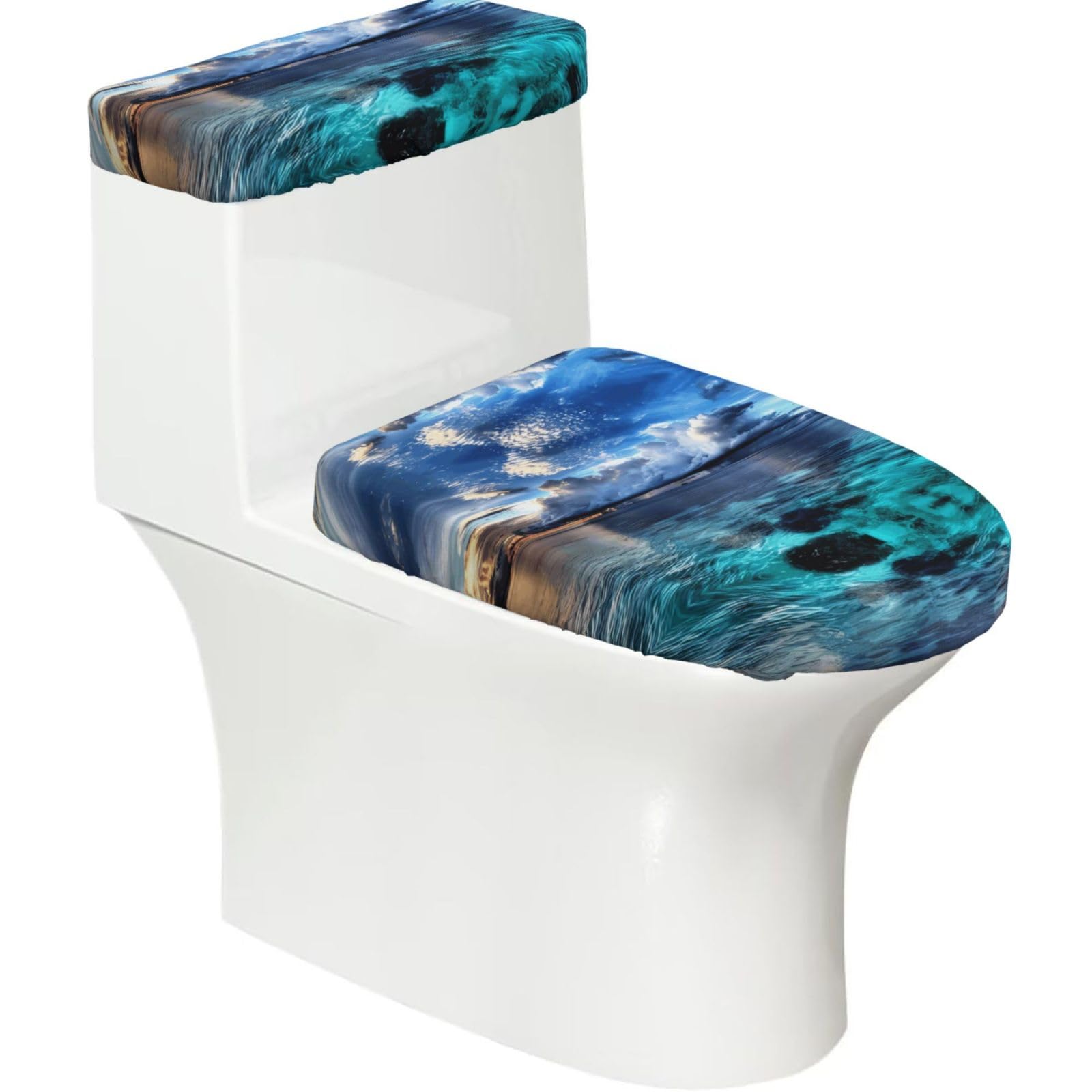 Mrowyc Black Beautiful View Of The Sea Printed Toilet Seat Set - Set Of 2 - Universal Toilet Seat Cover - Housewarming Birthday Christmas Gift