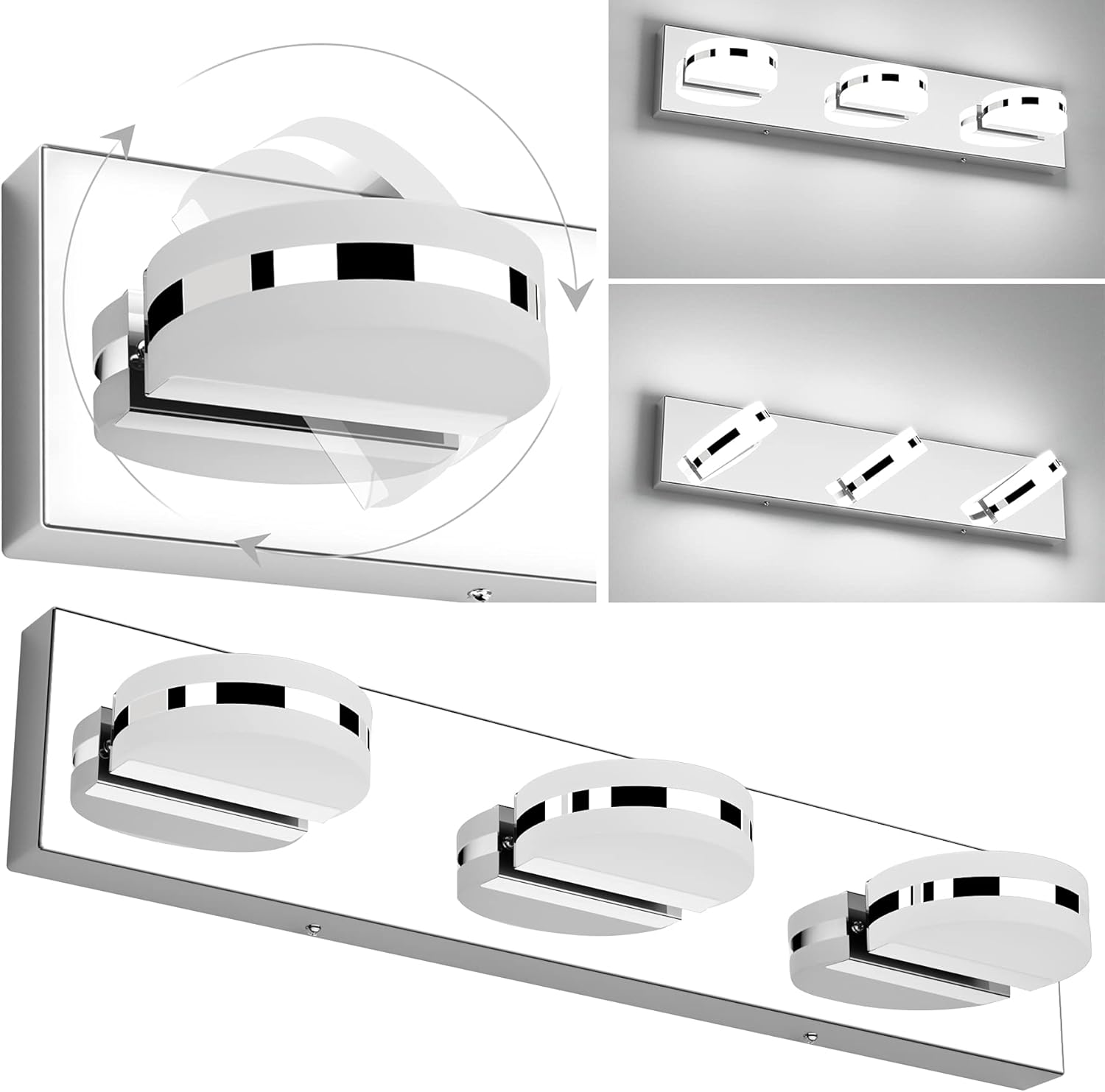 Aipsun Chrome Modern LED Vanity Lights Frosted White Acrylic LED