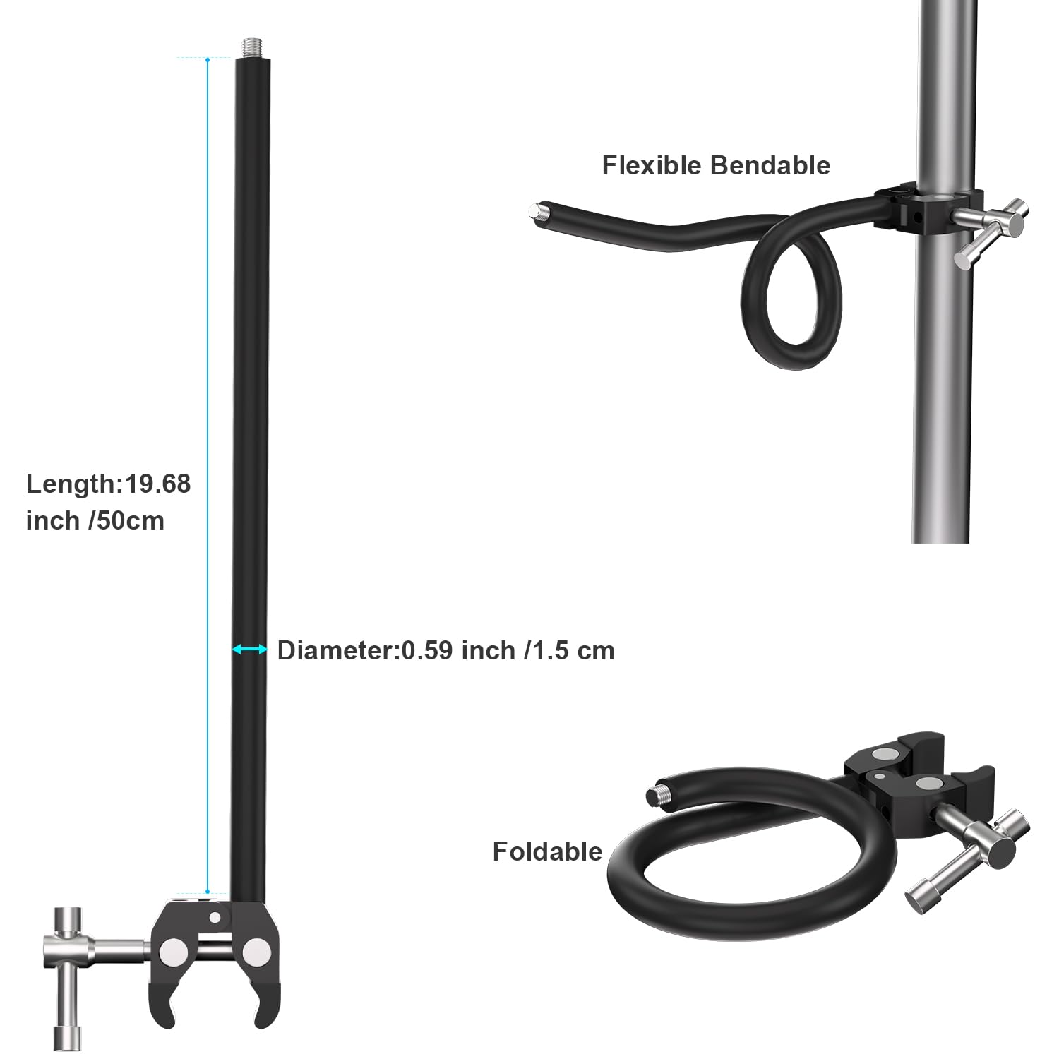 Mippko Soporte de micrófono de cuello de cisne, brazo ajustable flexible de 19.7 pulgadas, clip de micrófono de 3/8 a 16 a 5/8 pulgadas-27, compatible con Shure/Fifine / AT2020 / Pyle/Blue