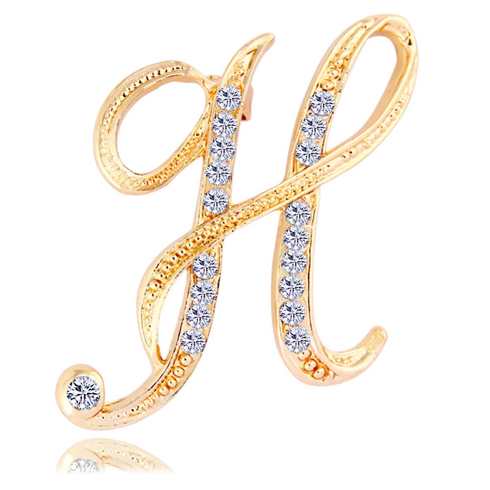 ETHOONLetter Brooch Pins Initial Rhinestone Brooch for Women Crafts Gold A-Z