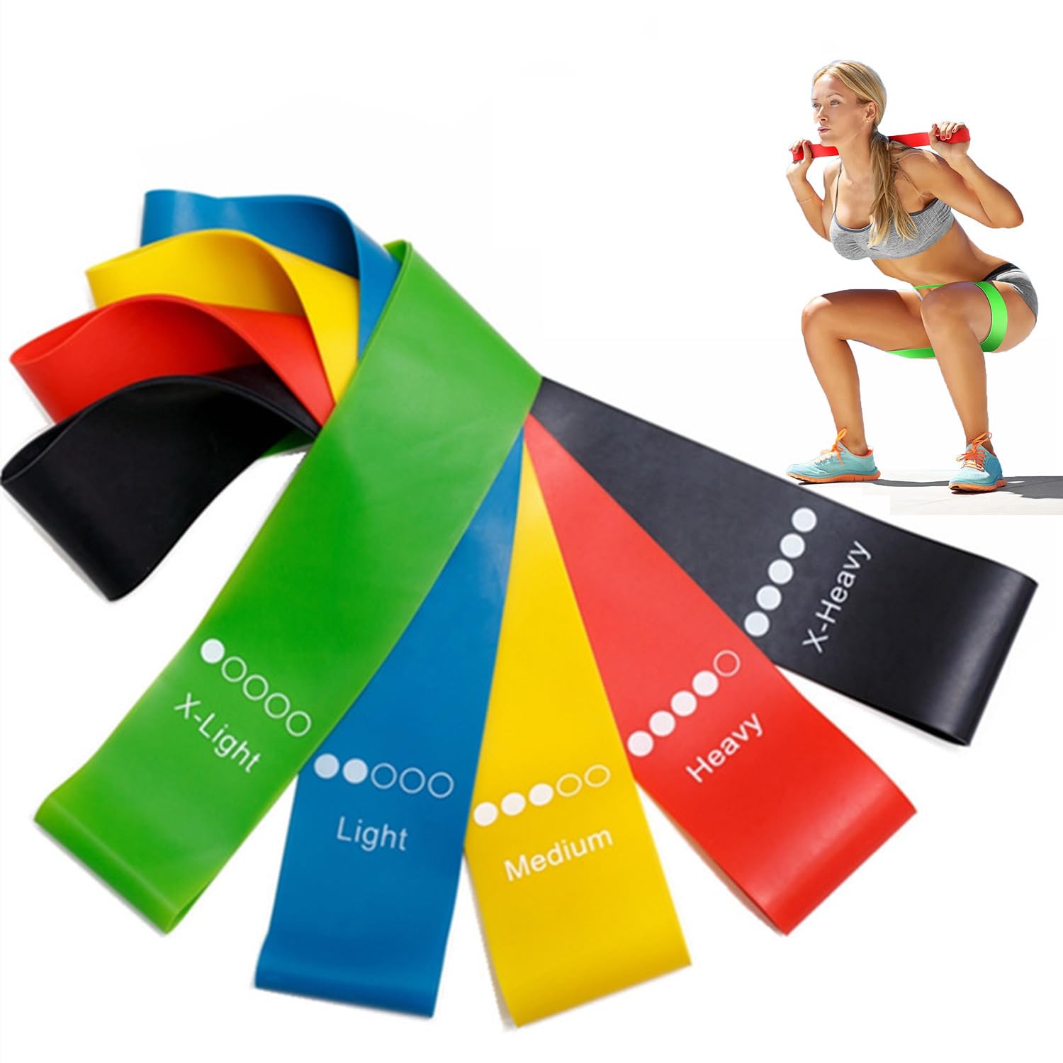 Resistance Loop Exercise Bands with Instruction Guide and Carry Bag, Set of 5