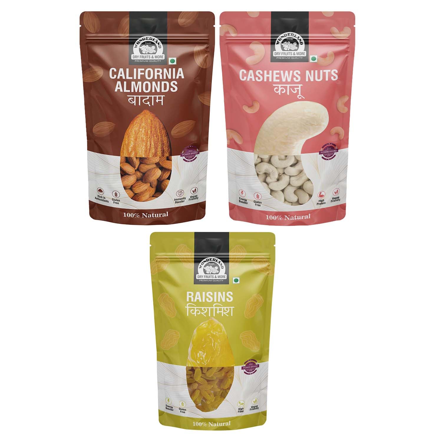 WONDERLAND FOODS Dryfruits Combo Pack of 3 (600g) Raw Almonds-Cashews-Raisins-200g-Each) (B09LHPW5S1) Amazon Price History, Amazon Price Tracker