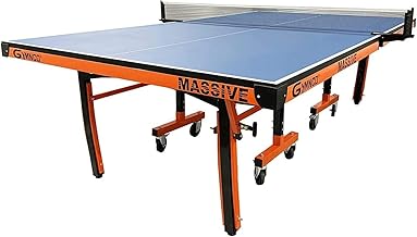 GYMNCO Massive Table Tennis Table with 100 MM Wheel (Top 25 mm Laminated Compressed & Free TT Table Cover + 2 TT Racket & Balls), Blue Top Board and Orange & Black Frame Color