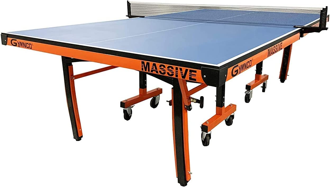 GYMNCO Massive Table Tennis Table with 100 MM Wheel (Top 25 mm Laminated Compressed & Free TT Table Cover + 2 TT Racket & Balls), Blue Top Board and Orange & Black Frame Color (B07X98WD15) Amazon Price History, Amazon Price Tracker