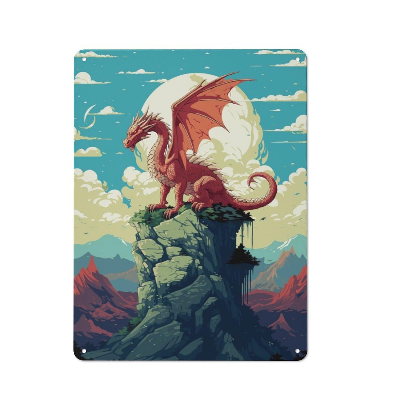 Modern Vintage Dragon Pixel Art Office Metal Sign 40x30cm, Creative Space Decor for Home Office, Reading Corner Or Bedroom