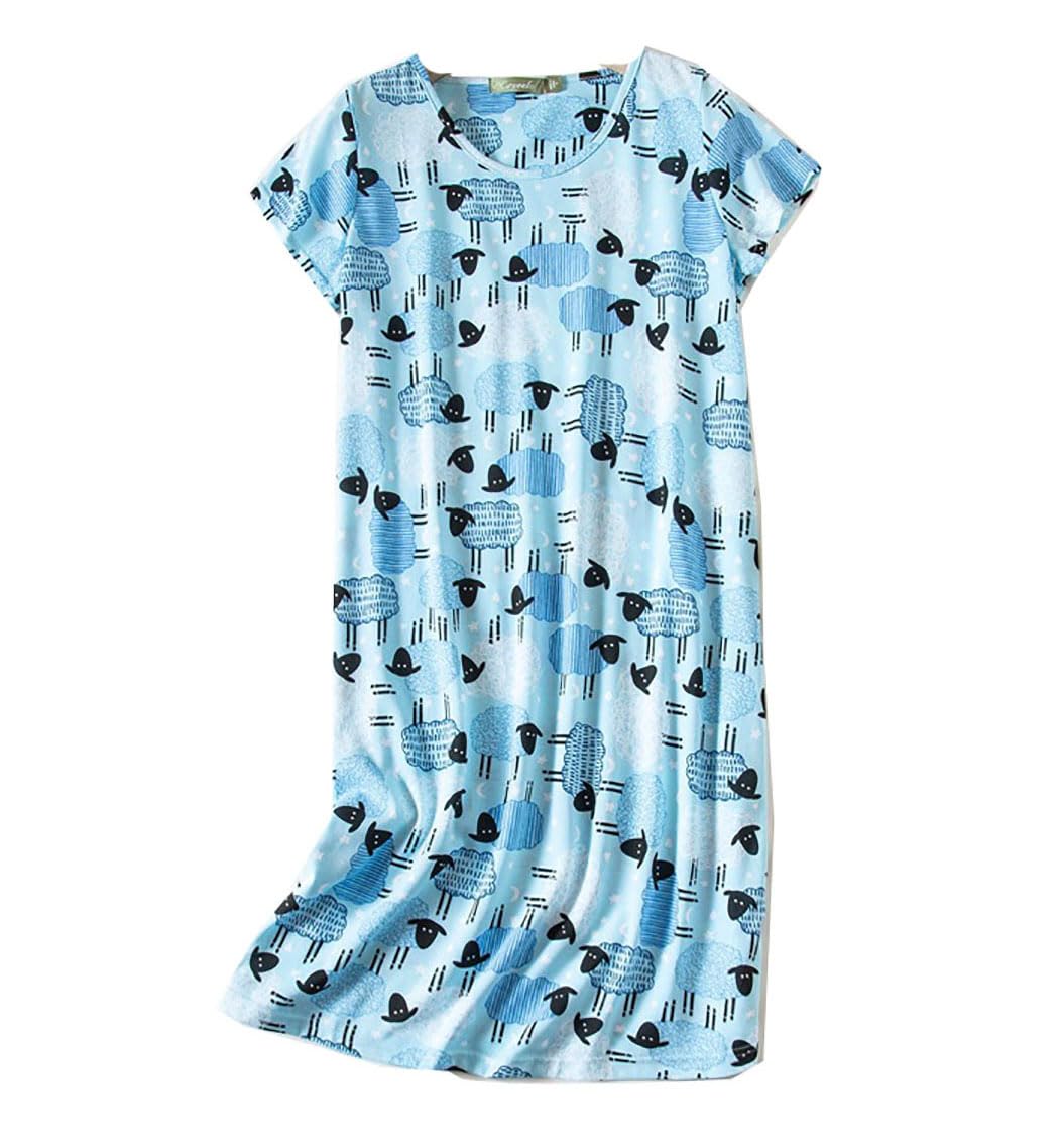 Chemise De Nuit Femme Manches Courtes En Coton