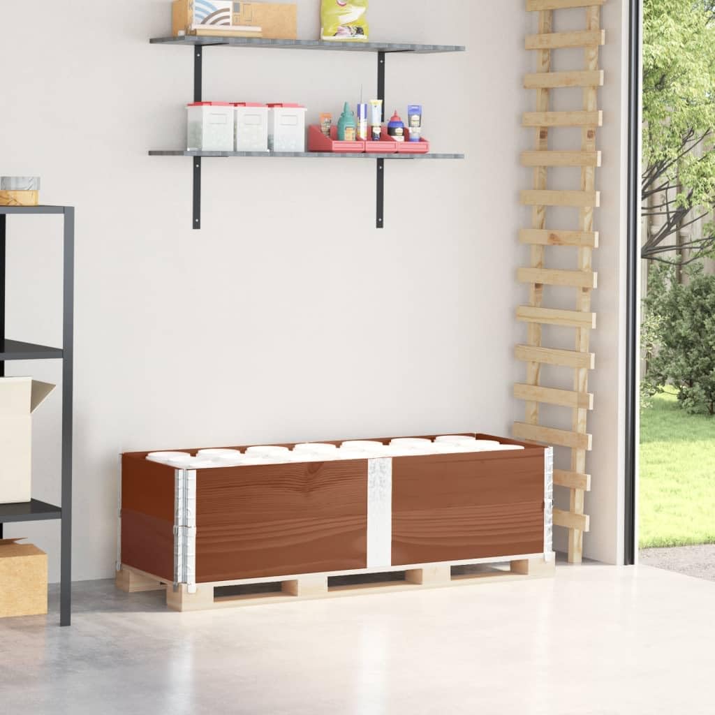 Paletten-Aufsatzrahmen aus massivem Kiefernholz Braun 150x50 cm 2 Stück stapelbar mit verzinkten Scharnieren für Lager, Transport, Logistik und Ladungssicherung im Industrieeinsatz