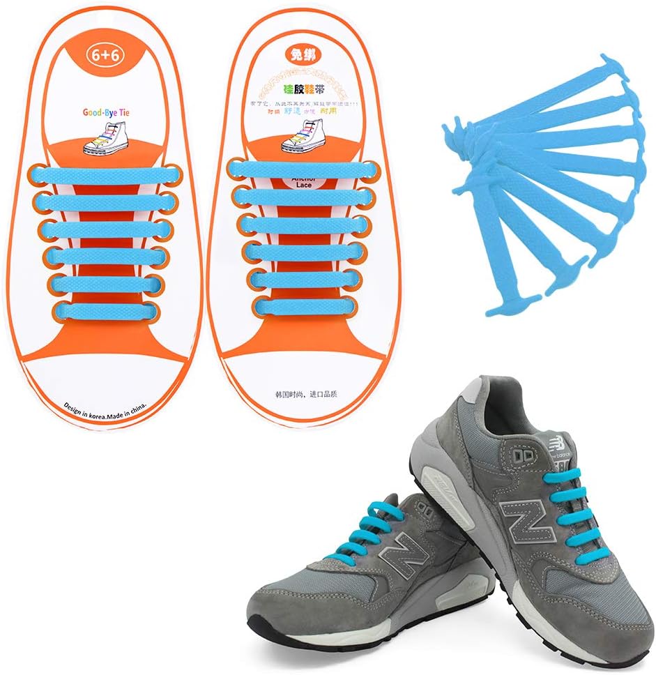 Talent Fashion Kids/Adults Multicolor Tieless Elastic Silicone No Tie Shoelaces Waterproof Rubber Flat Running Shoe Laces for Sneakers Board Shoes Casual Shoes and Boots Kid Sky Blue