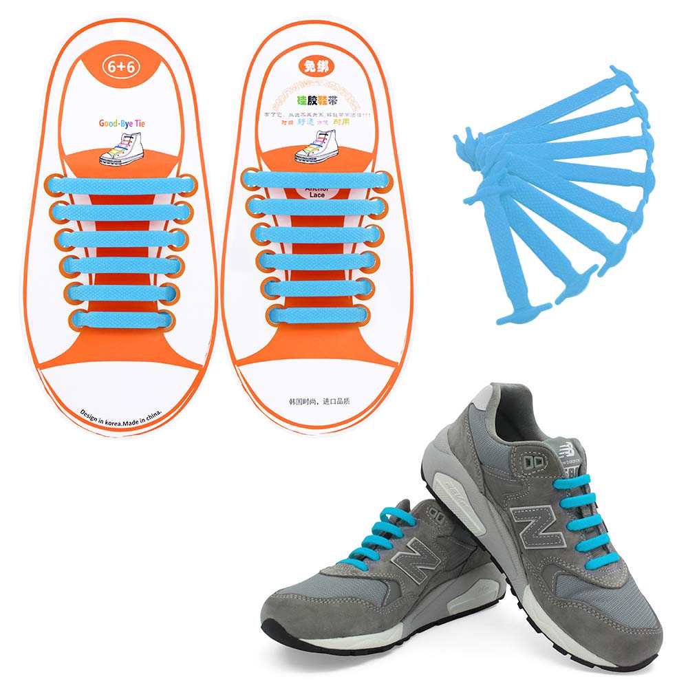Talent Fashion Kids/Adults Multicolor Tieless Elastic Silicone No Tie Shoelaces Waterproof Rubber Flat Running Shoe Laces for Sneakers Board Shoes Casual Shoes and Boots Kid Sky Blue