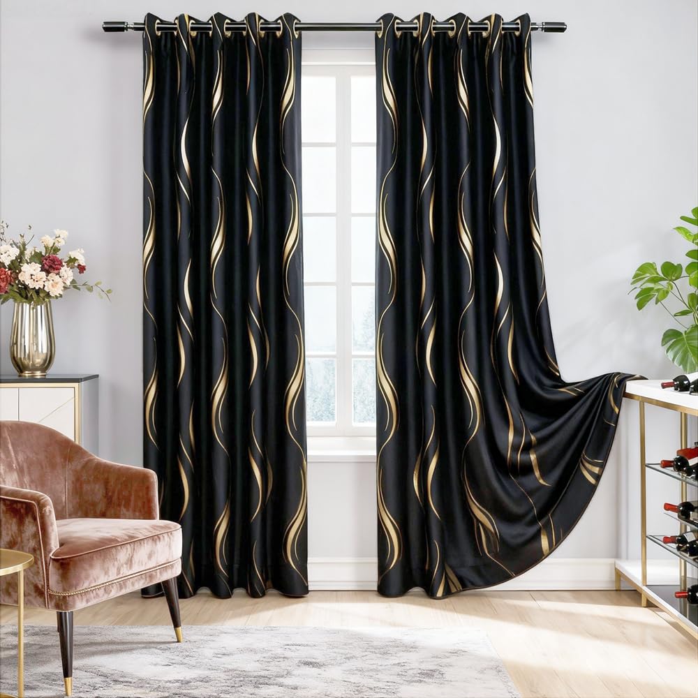 Rideaux occultants à rayures noir et doré MYRU pour habiller le salon