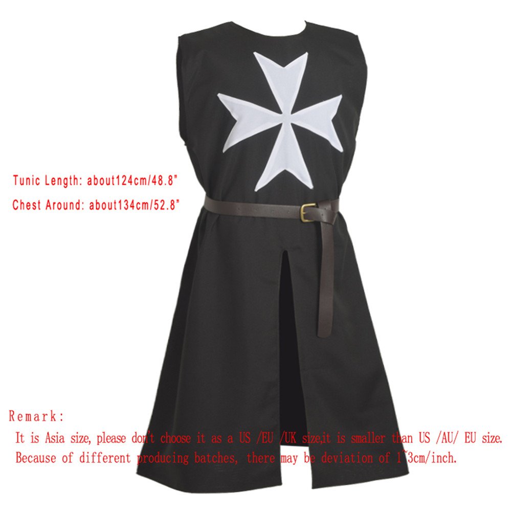 BLESSUME Medievale templare Cavaliere Tunica Mantello Cintura Cosplay Costume Impostato
