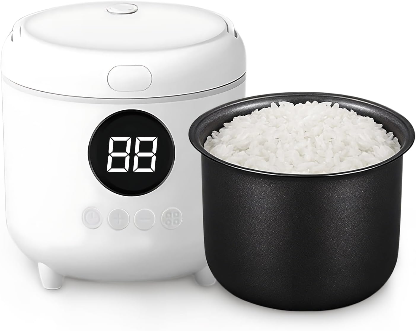 Mini Rice Cooker 2-Cup Uncooked / 4-Cup Cooked, 1.7Qt Portable Small Rice Maker with Auto Keep Warm & 24H Timer Delay for Oatmeal, Quinoa, Soup, Non-Stick Inner Pot Easy to Clean