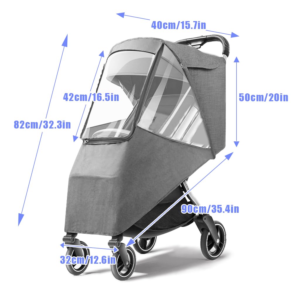 Tiiyee Housse de pluie universelle pour poussette, protection contre les intempéries, coupe-vent, respirante, protège de la poussière avec poche de rangement pour la plupart des poussettes simples de