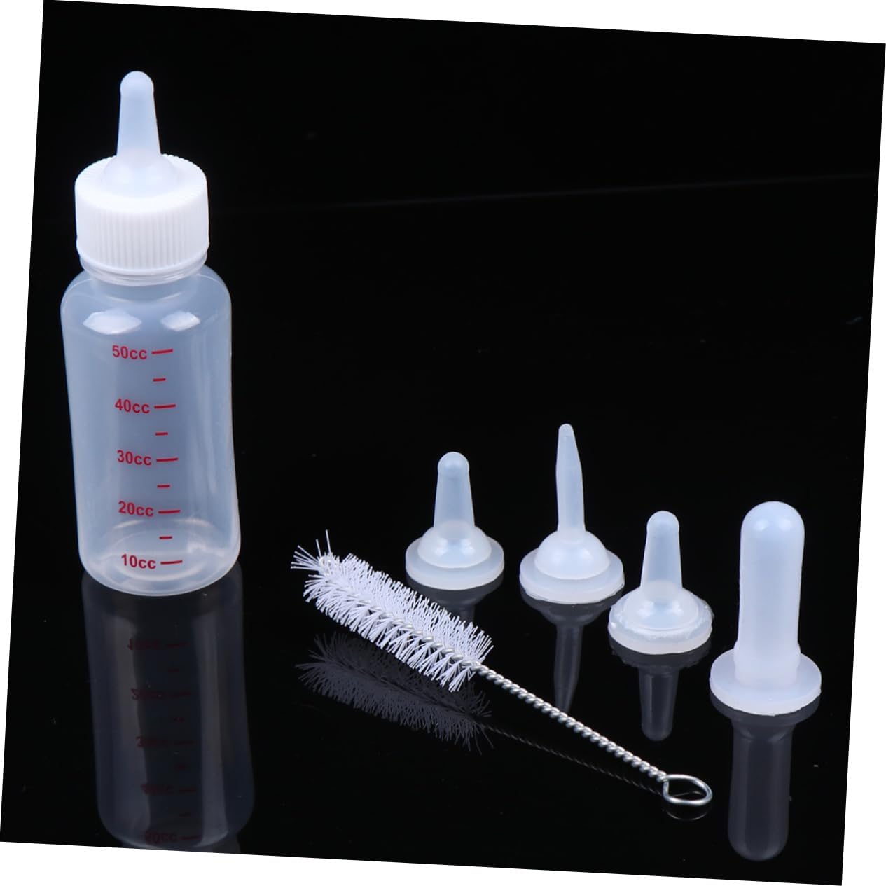 WOONEKY Nursing Bottles for Pets 50ml Dog Cat Feeding Bottle Set 3 Nipple Sizes Silicone Pp Material Easy to Use and Carry