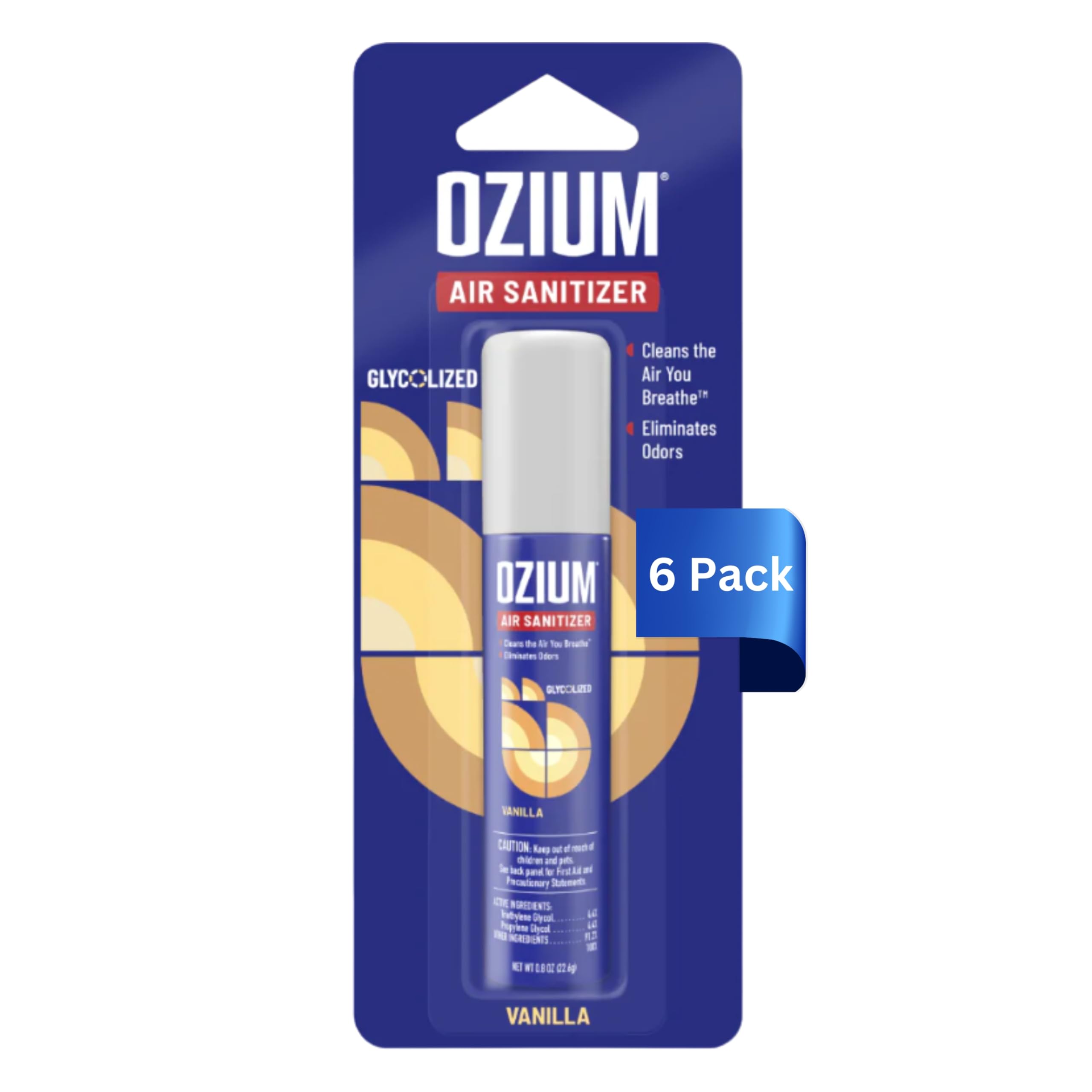 Ozium 0.8 oz. Air Sanitizer & Odor Eliminator for Homes, Cars, Offices and More, Vanilla Scent, Pack of 6