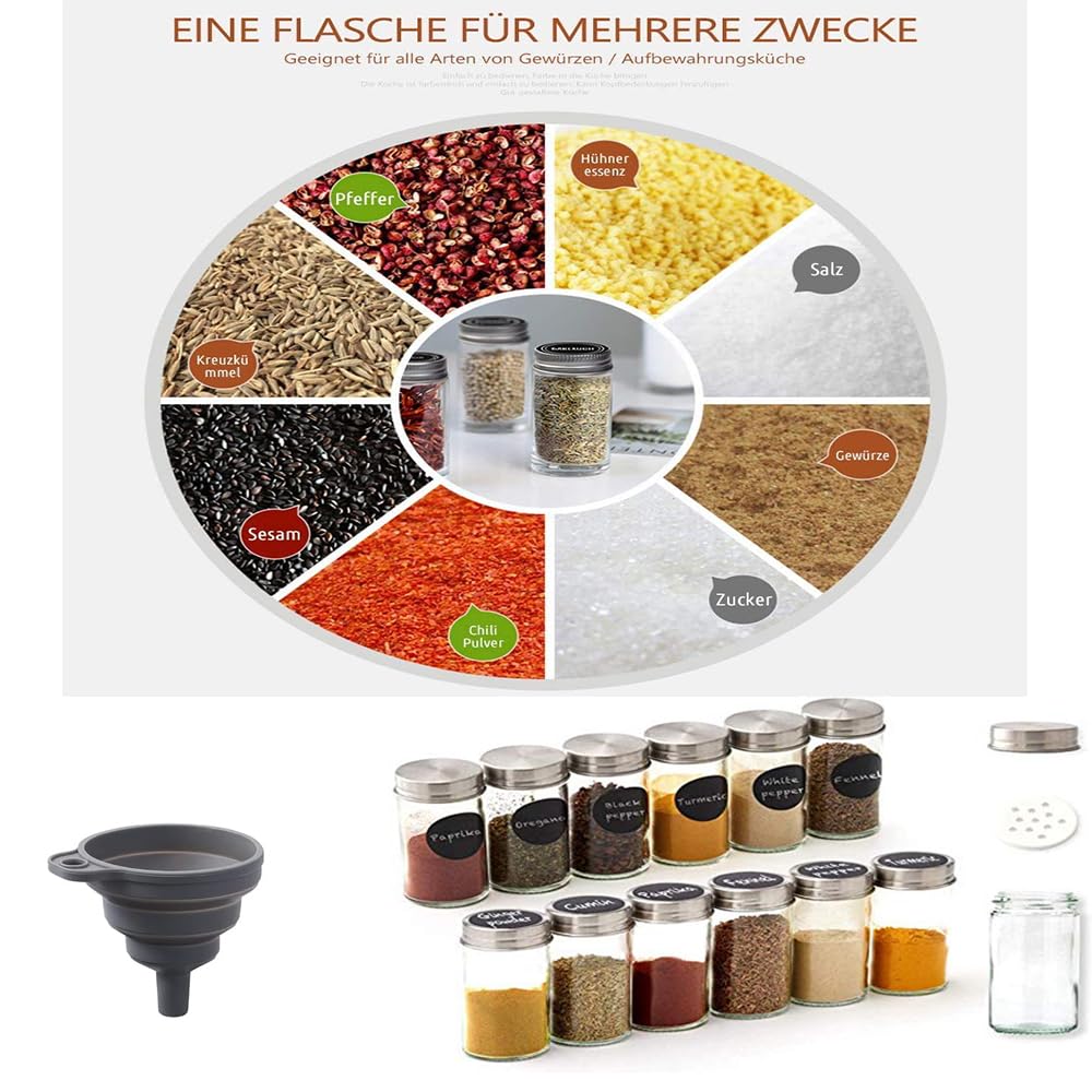 Porta Spezie Cucina con 20 Vetro Barattoli,Spice Rack Girevoli 360° | Spice organizer in 430 Acciaio Inox,Porta Spezia Rotante con Kitchen,Facile da Pulire-Salvaspazio
