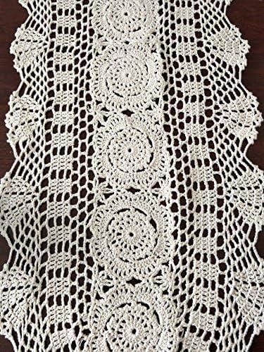 USTIDE Vintage Floral Hand Crochet Table Runner Doily Beige Lace Table Doilies Cotton Table Placemats Oval Table Runners 11"x23"
