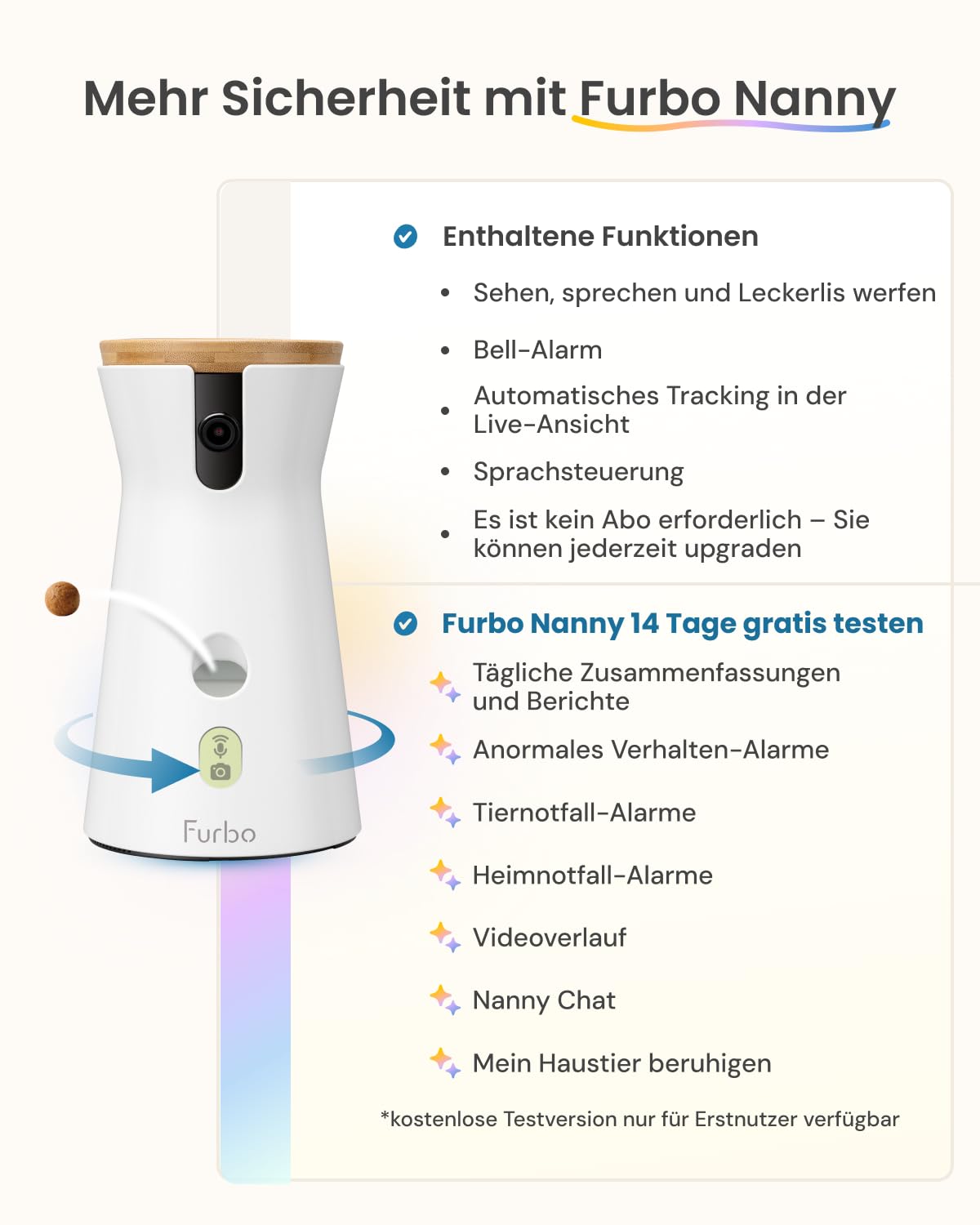 Furbo 360° Hundekamera [Basic Kamera]: Haustierkamera mit App, Rotierende 360° Sicht, Farbnachtsicht, Tracking, Leckerliwurf, Bell-Alarm, der Favorit von Haustierbesitzern auf der ganzen Welt