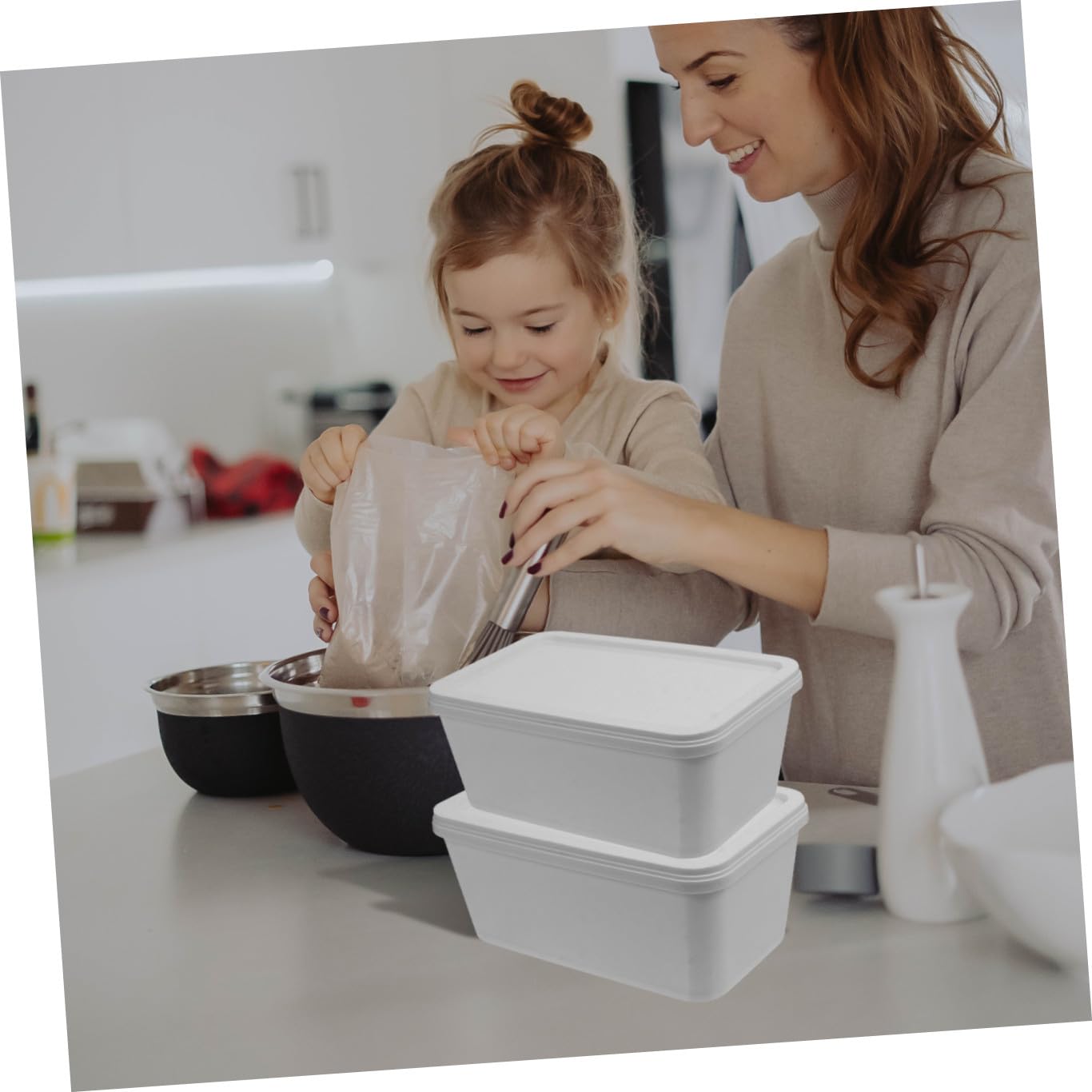 Contenitori per Gelato Impilabili e Facili da Conservare 3 Litri Set 2 Pezzi in Plastico Bianco fare Gelato in Casa