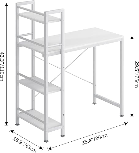 Miniatura 3 de 4NM Escritorio pequeño para computadora de 35 pulgadas con estantería de 4 niveles, escritorio de oficina en casa, estación de trabajo, mesa de