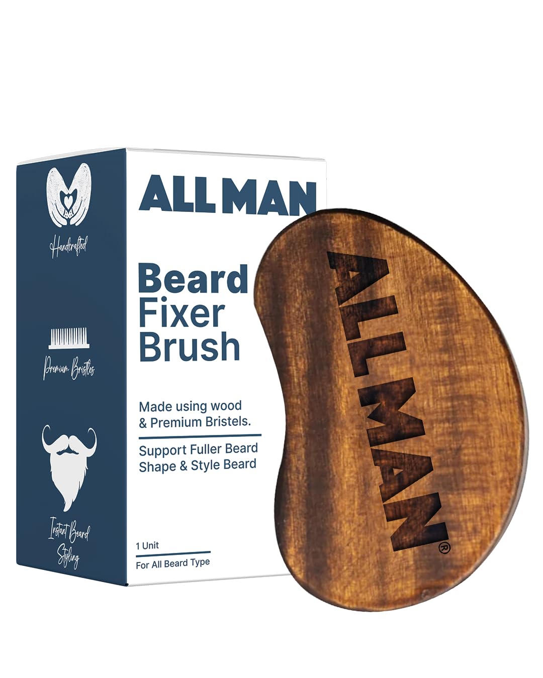 ALL MAN Beard Fixer Brush | Wooden Beard Brush For Men | Styles, Detangles & Spreads Oil/Balm Evenly | Extra-Wide Palm Grip | Travel-Friendly | Premium Bristel For Daily Use-image-21