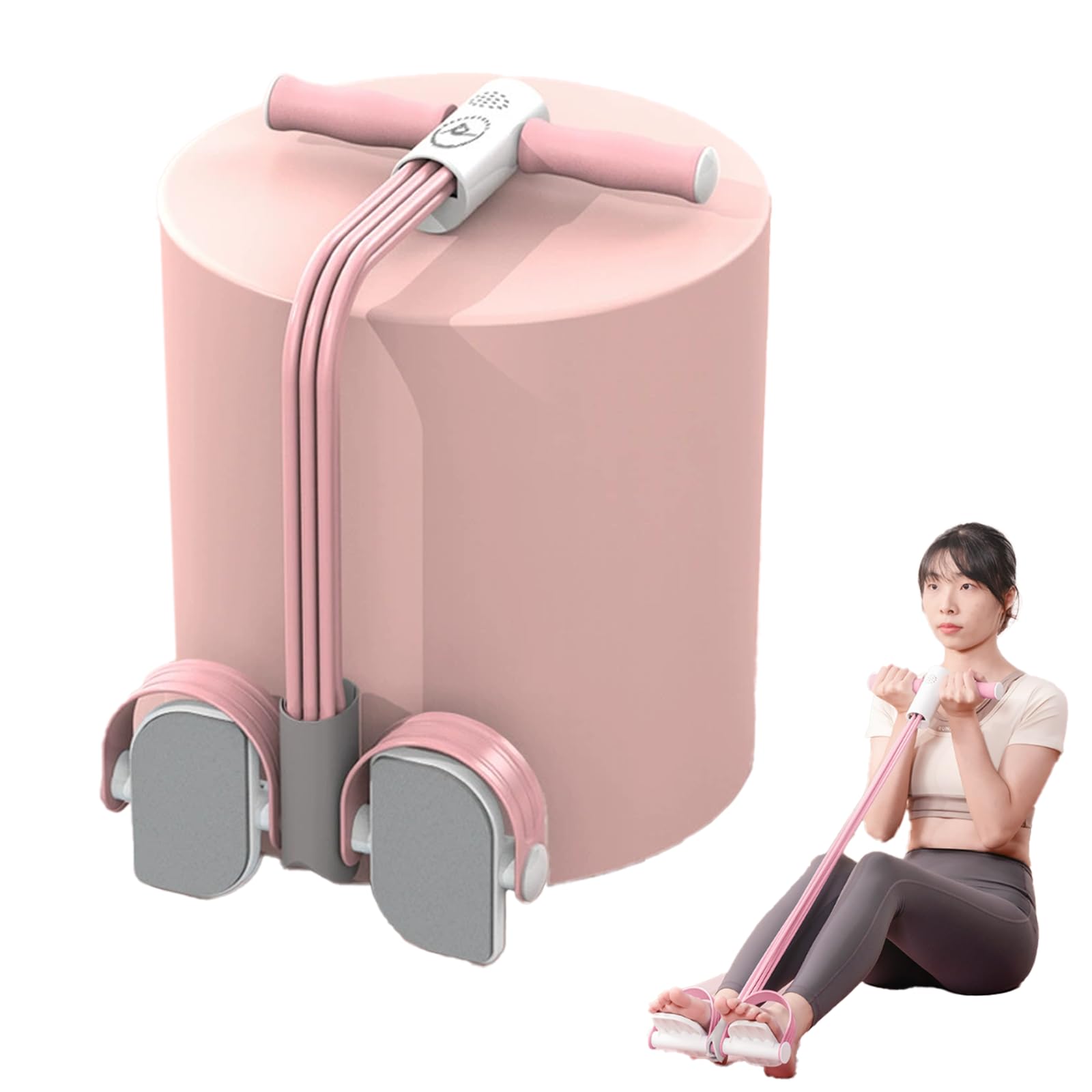 Smart Stirrup Puller, 6 Tubes Sit Up Exercise Equipment, Strength Training Sit Up Puller Resistance Band with Anti-Slip Pedal for Arm, Leg and Abdominal Muscle Shaping (Pink)