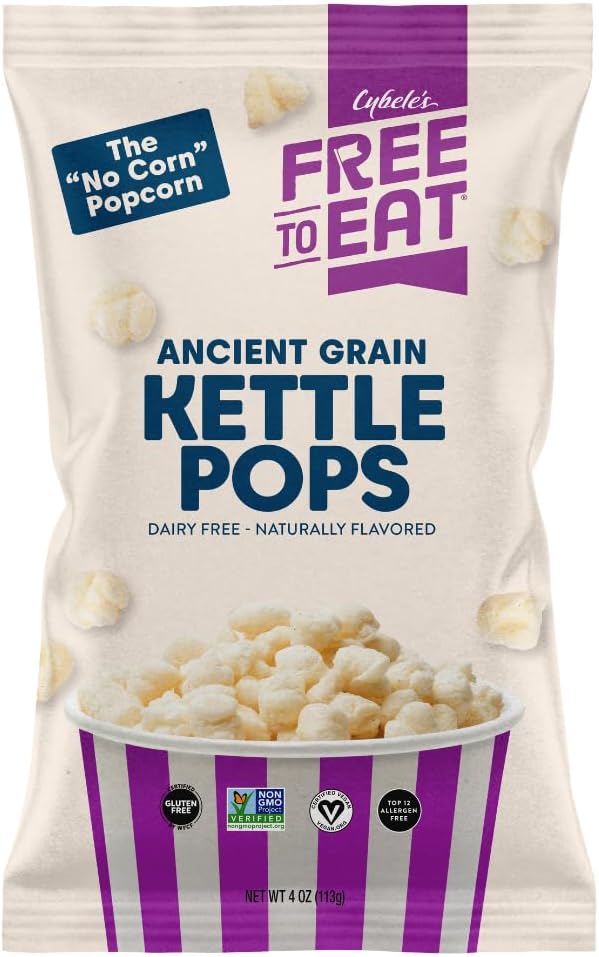 Cybele's Free-to-Eat Ancient Grain Pops - Healthy Snacks, All Natural, Gluten-Free, Vegan, No Preservatives or Additives (Kettle Pops 4oz, Pack of 6)