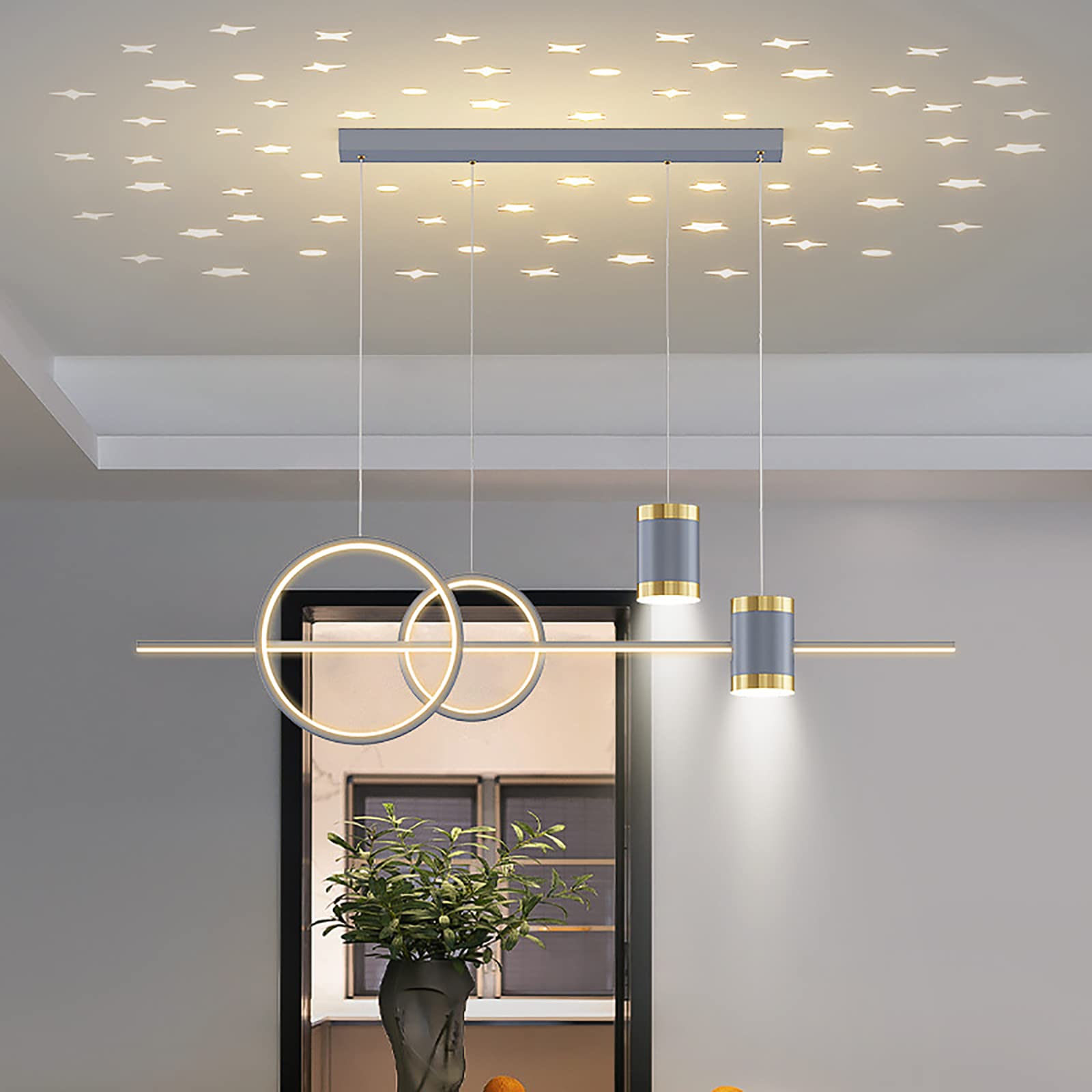KXEcoLife Modern Dimmable Chandelier - Contemporary Japanese Wood Pendant Light for Kitchen Island Dining Room & Living 50x50x6cm (20x20x2in) Circular Design
