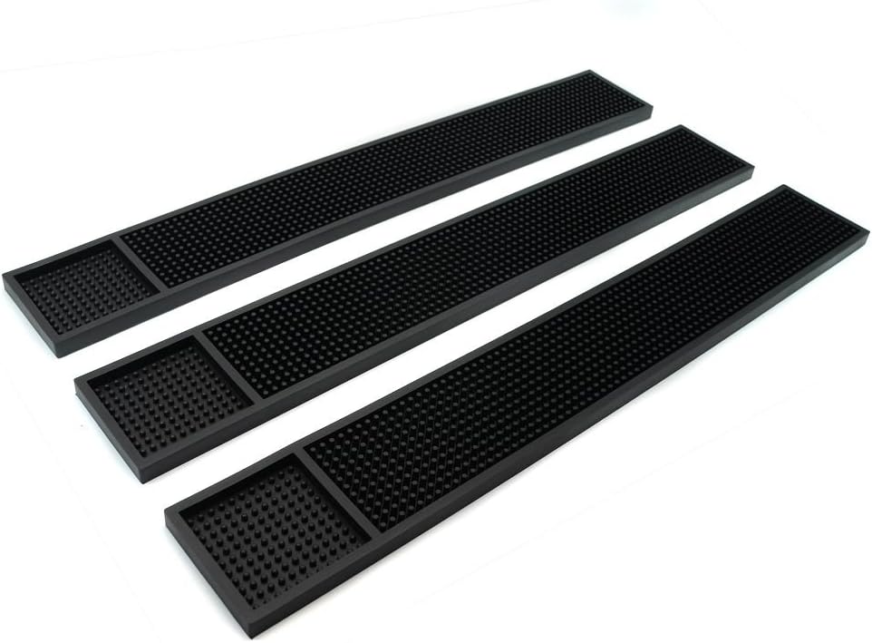 Rubber Bar Service Mat for Counter Top 24" x 3.5" (Black 3-Pack)