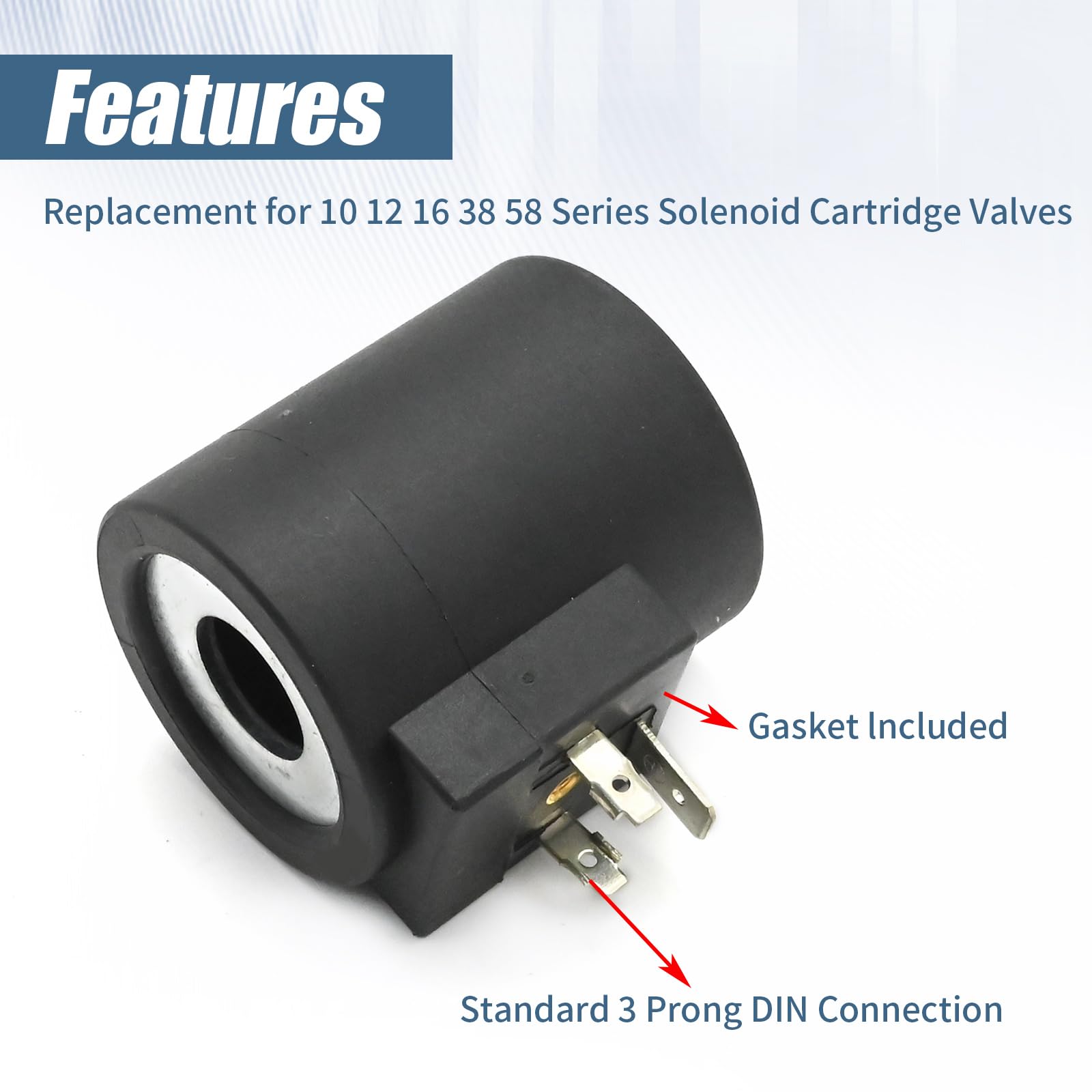 6356024 Bobina de válvula solenoide con conector DIN de 3 clavijas 24 V CC tamaño 10 (5/8 pulgadas)