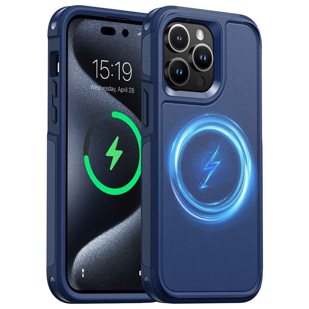KimguardMagnetic for iPhone 15 Pro Case[Compatible with MagSafe][20 FT Military Grade Drop Protection] Non-Slip Heavy Duty Full-Body Shockproof Phone Cover 6.1 Inch, Blue
