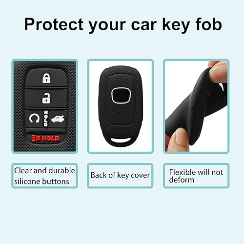 Miniatura 3 de 2 fundas de goma de silicona para llavero compatibles con (5 botones) 2022 2023 Honda Accord Civic HR-V CR-V Pilot Sport SI EX EX-L Touring