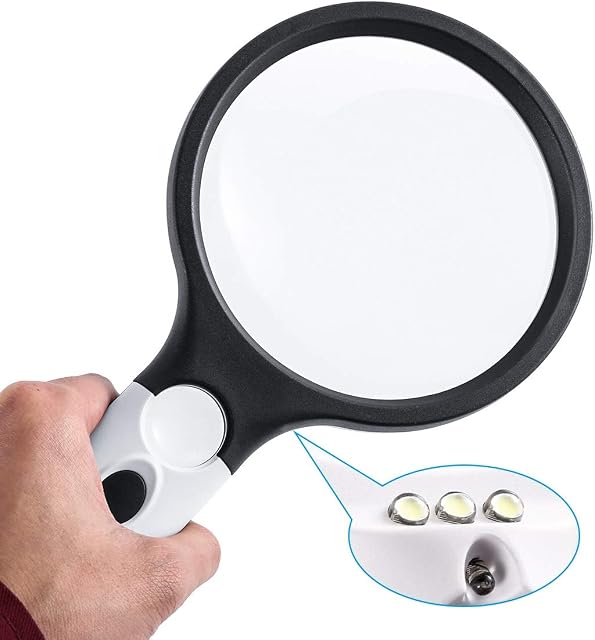 WALLFIRE Magnifying Glass with 4 LED Light, Portable 4.2 Inch Handheld 4X/30X Illuminated Magnifier For Senior Reading, Macular Degeneration, Jewellery, Inspection Hobbies & Crafts