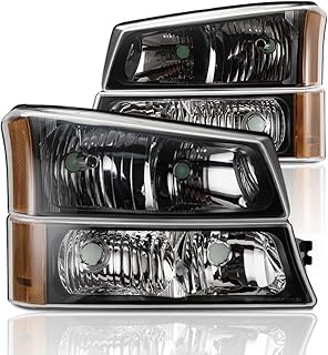ALLGOOD Headlights Compatible with 2003-2006 Chevy Avalanche 1500 2500/Chevy Silverado 1500 2500 3500/Chevy Silverado 1500 HD 2500 HD GM250222, GM2503224, Clear Lens Black Housing Amber Reflector