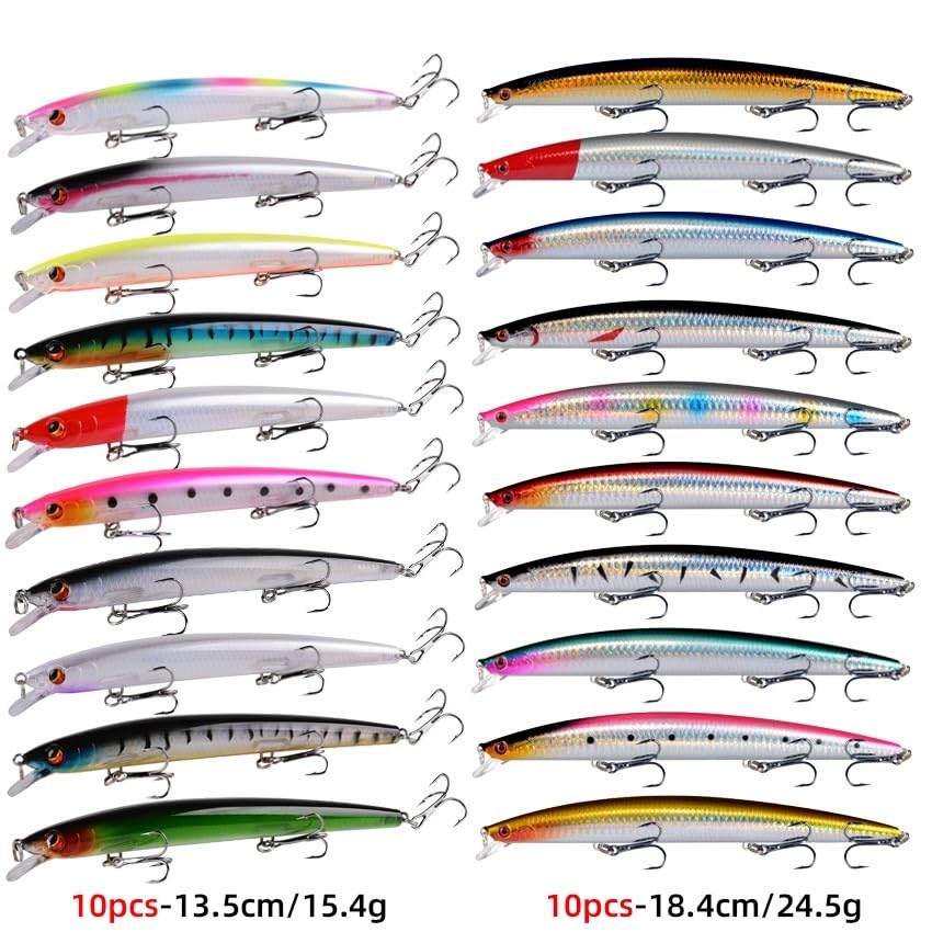 XILILHC 20 Stück Kunstköder Hard Minnow Crankbait Angelköder Set Wobbler for Hecht Trolling Angelgerät 15 g 24 g Kunstköder-Set