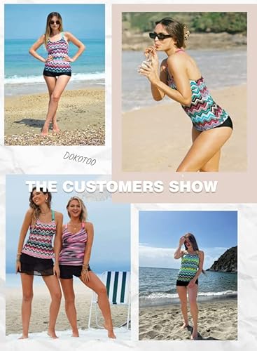 Dokotoo Womens Beach Retro Striped Color Block Print Y Back Athletic Blouson Padded Tankini Swim Top No Bottom Swimsuit Bathing Suit Swimwear Large #TOP4