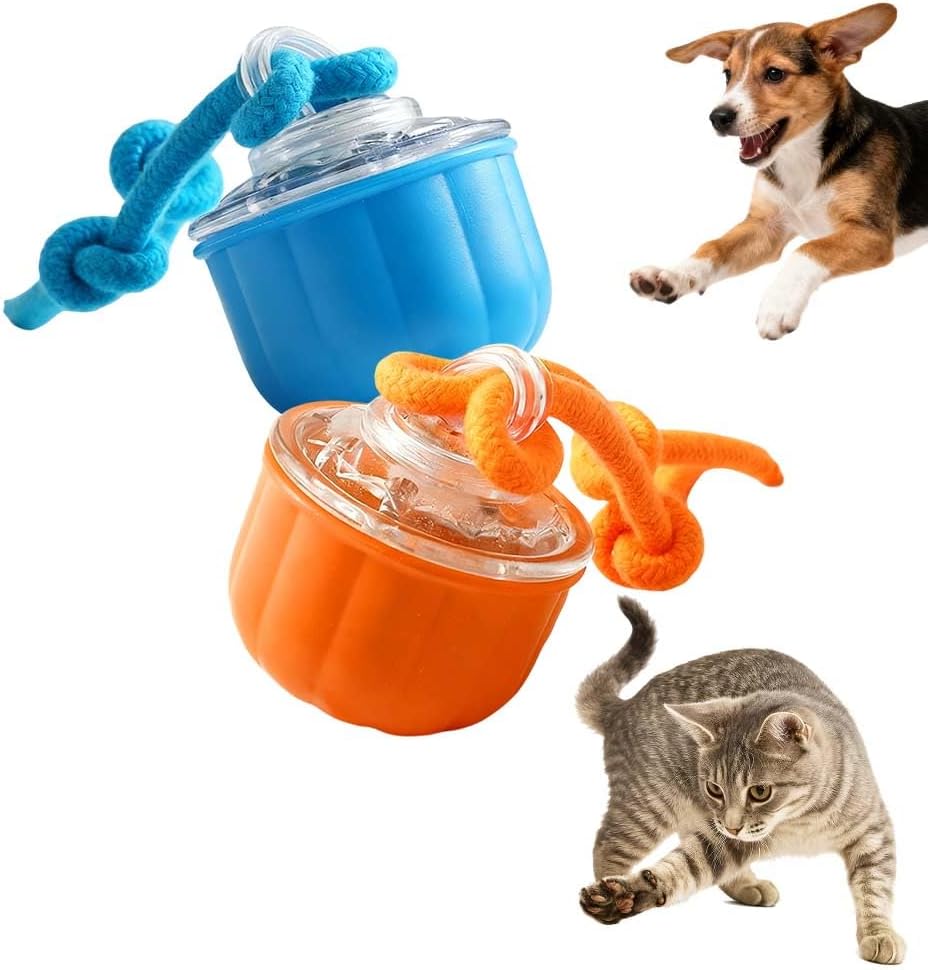 KAMOJI Interactive Dog Toys, Upgrade Interactive Ball with Motion Activation Chirping Sounds Rolling Dog Toy, 2026 Automatic Dog Walker Interactive Indestructible Waggle Ball Toy (Blue+Orange)